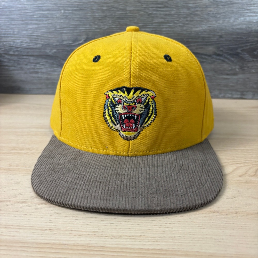 BITS Hat Cap‎ Snap Back Yellow Brown Tiger Corduroy Brim Outdoors Adjustable